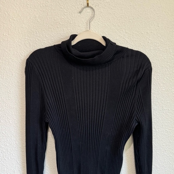 By Anthropologie Womens Large Black Ribbed Turtleneck Sweater Stretchy Minimal - Picture 5 of 12